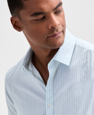 Men's Short Sleeve Striped Poplin Button-Front Shirt, Macy's Exclusive