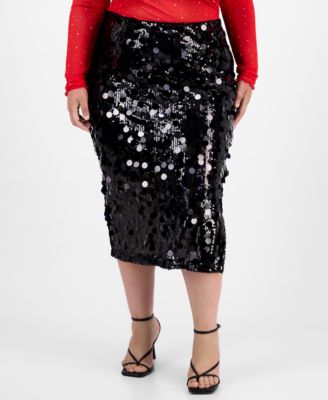 Trendy Plus Sequin Side-Slit Midi Skirt
