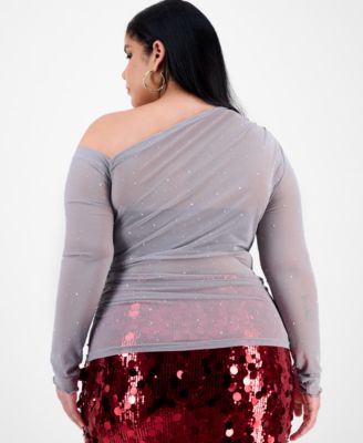 Trendy Plus Embellished Off-Shoulder Mesh Top, Macy's Exclusive
