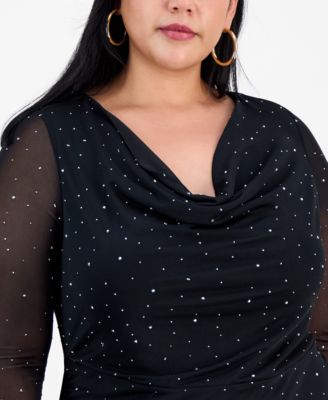 Trendy Plus Embellished Cowlneck Long-Sleeve Mini Dress, Macy's Exclusive