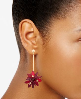 Gold-Tone Red Poinsettia Drop Earrings