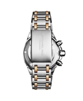 1022 Men s Chronograph Watch Quartz Movement Gunmetal Dial Black Subdials Black Bezel Two Tone Stainless Steel Bracelet 50M Water Resistant