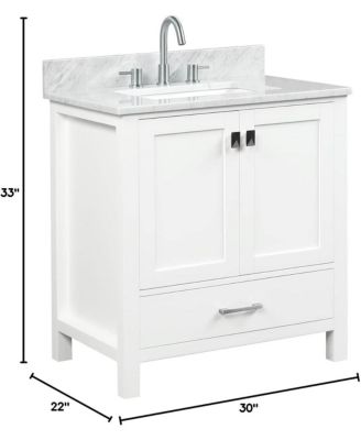 30-Inch Bathroom Vanity Set in Matte White – Solid Wood Freestanding Vanity with Marble Countertop & Ceramic Undermount Sink for Modern Bathrooms