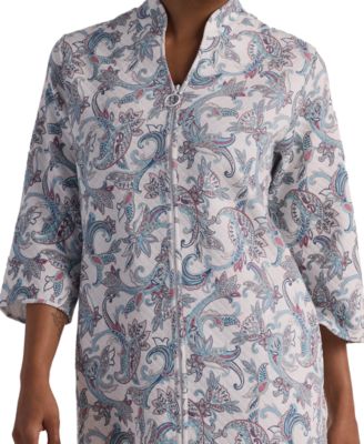 Women's 3/4-Sleeve Printed Short Zip Robe