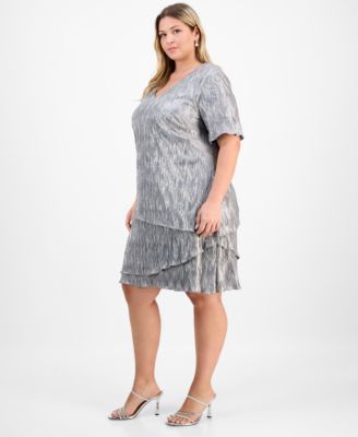 Plus Size Short-Sleeve Tiered Metallic Sheath Dress