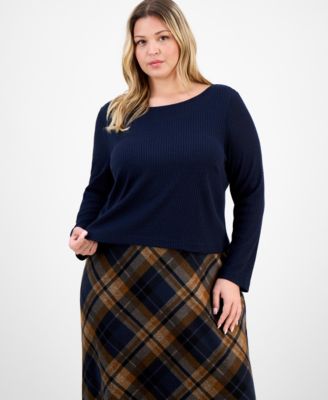 Plus Size Sweater-Top Plaid-Skirt Dress