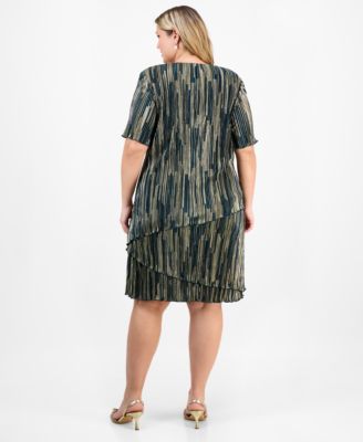 Plus Size V-Neck Asymmetric Tiered Sheath Dress