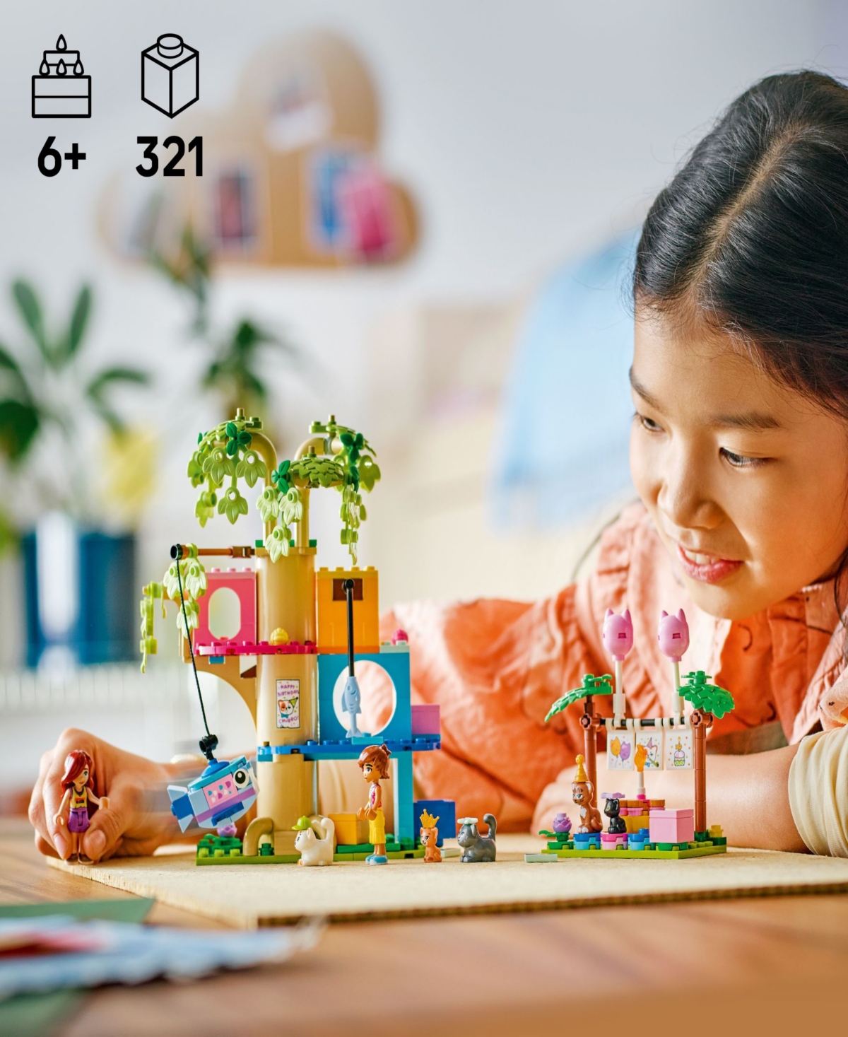 Lego Friends Cat Birthday Party Tree House 42666 Toy Building Set, 321 Pieces In Multi