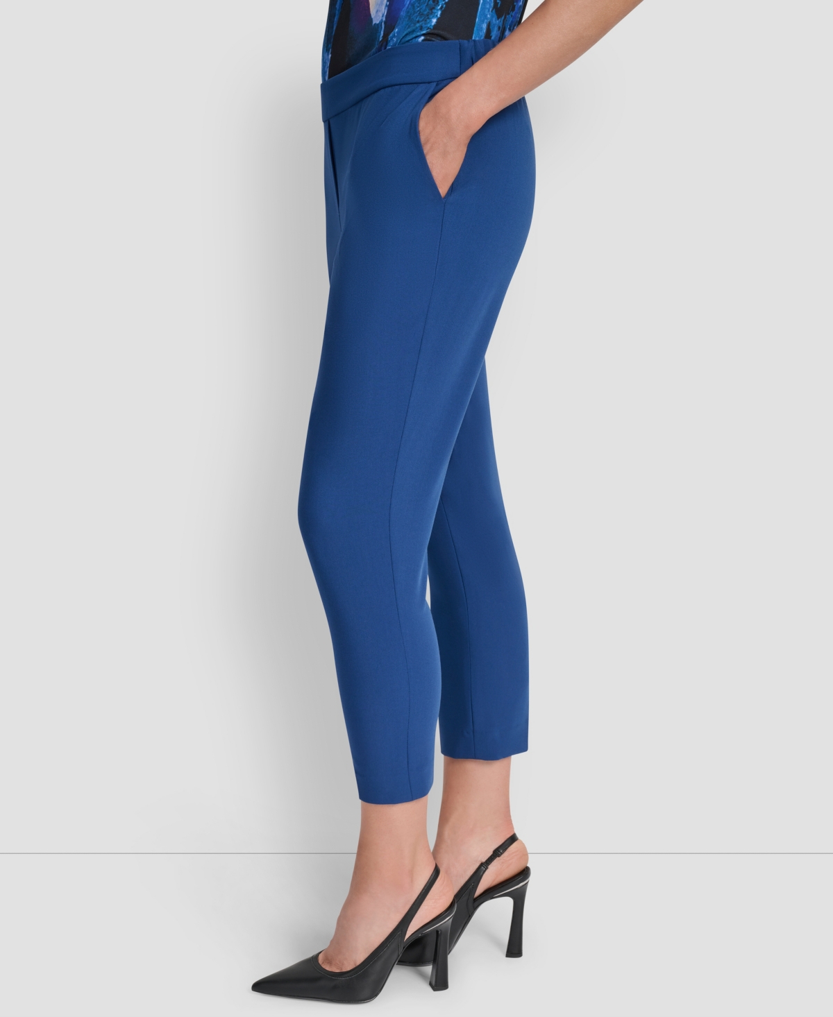 Dkny Petite Flat Front Elastic Back Pants In Blue
