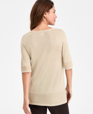Women's V-Neck Short-Sleeve Lurex Shine Sweater