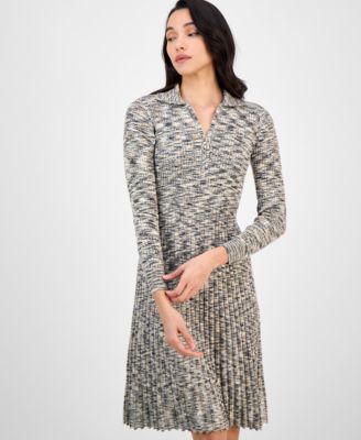 Petite Zip-Front Heathered Sweater Dress