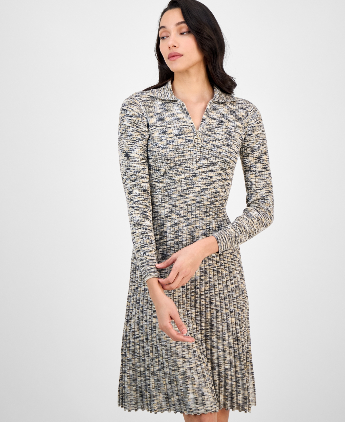 Robbie Bee Petite Zip-Front Heathered Sweater Dress