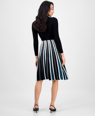 Petite Long-Sleeve Pleated-Skirt Sweater Dress