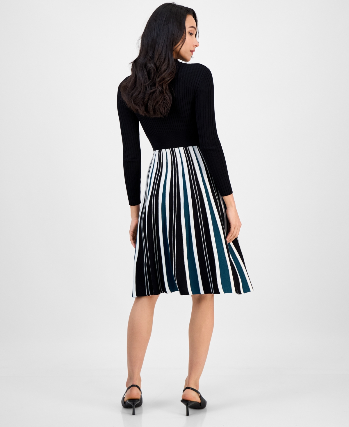 Robbie Bee Petite Long-sleeve Pleated-skirt Sweater Dress In Black
