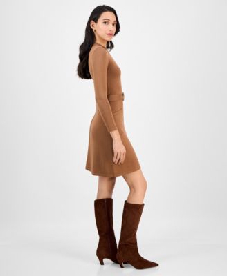 Petite Belted Mock Neck Sweater Dress