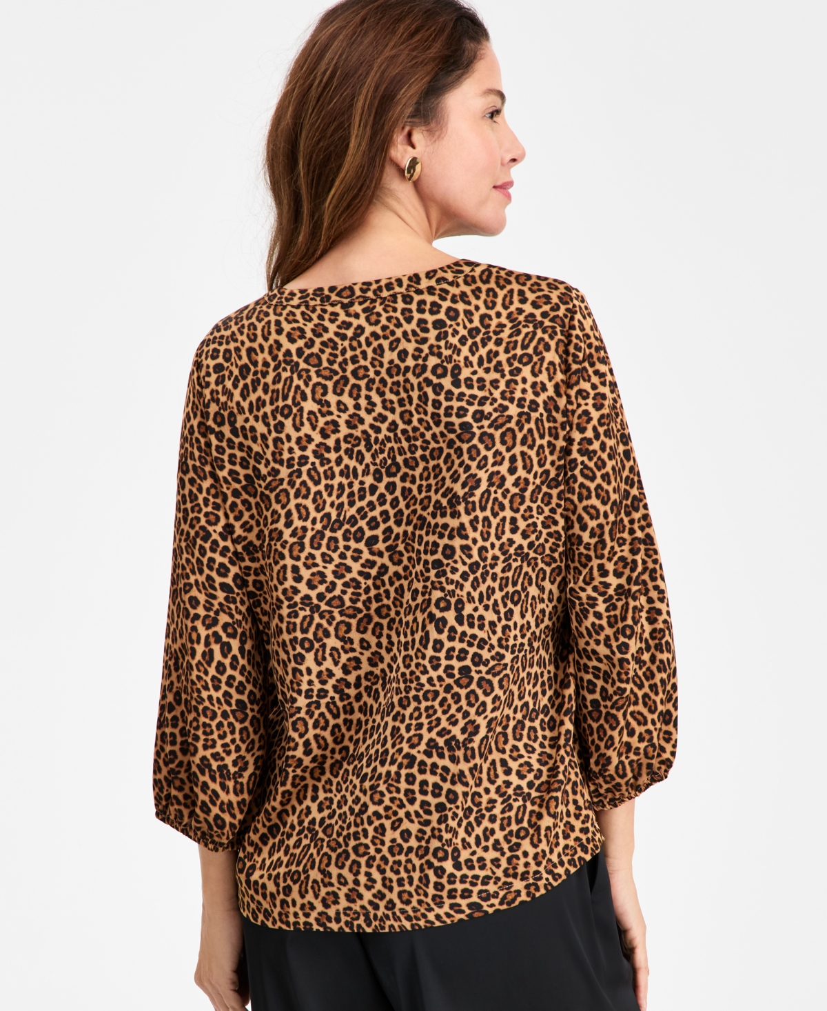 Jm Collection Women's Embellished-neck Cheetah-print Blouse, Macy's Exclusive In Brown