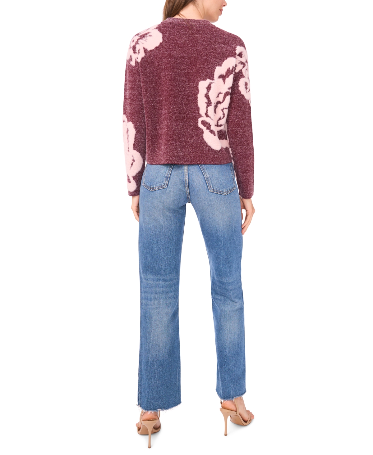 Sam & Jess Women's Jacquard Floral Crewneck Sweater In Brown