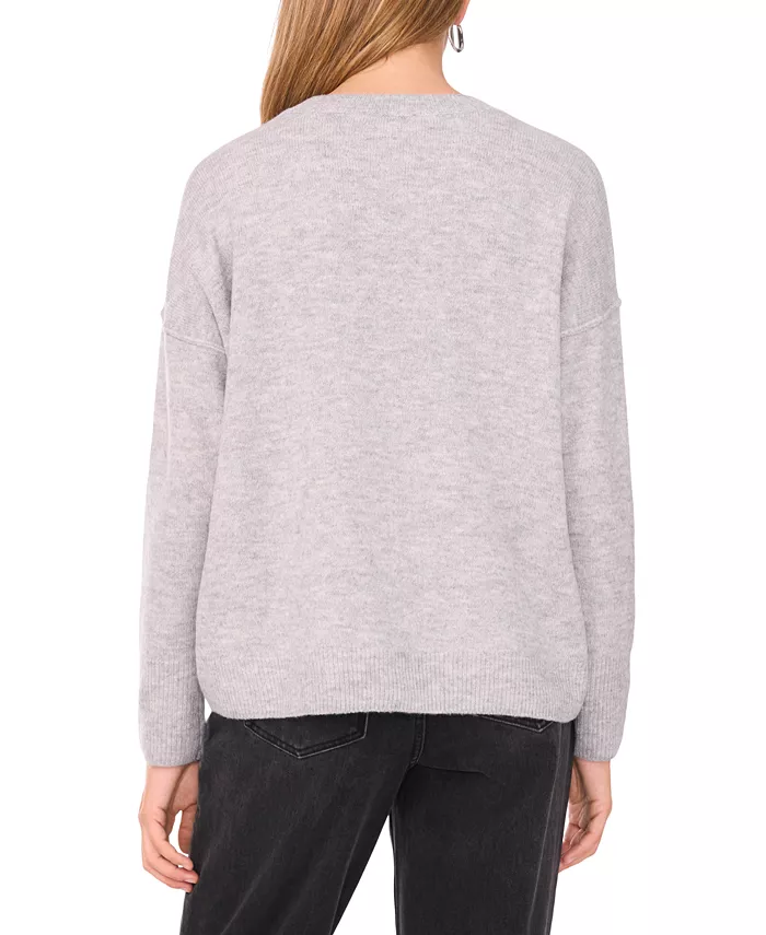 Women's Crewneck Embellished Pearl Long-Sleeve Sweater - thumbnail 3