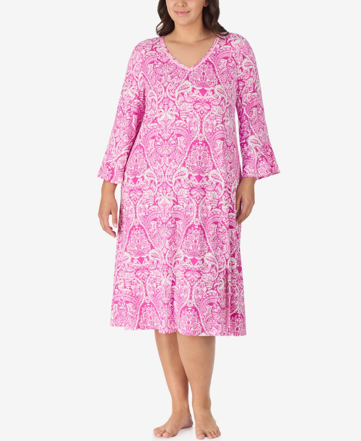 Ellen Tracy Plus Size Below Elbow Midi Lounger In Pink