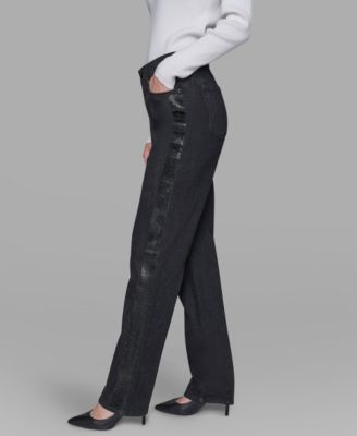 Women's Rhinestone-Stripe Straight-Leg Jeans
