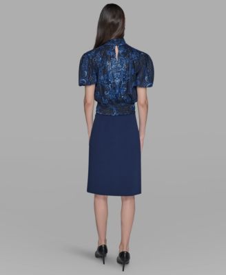 Women's Metallic Printed Puff-Sleeve Top