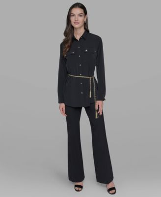 Women's Belted Chest-Pocket Top