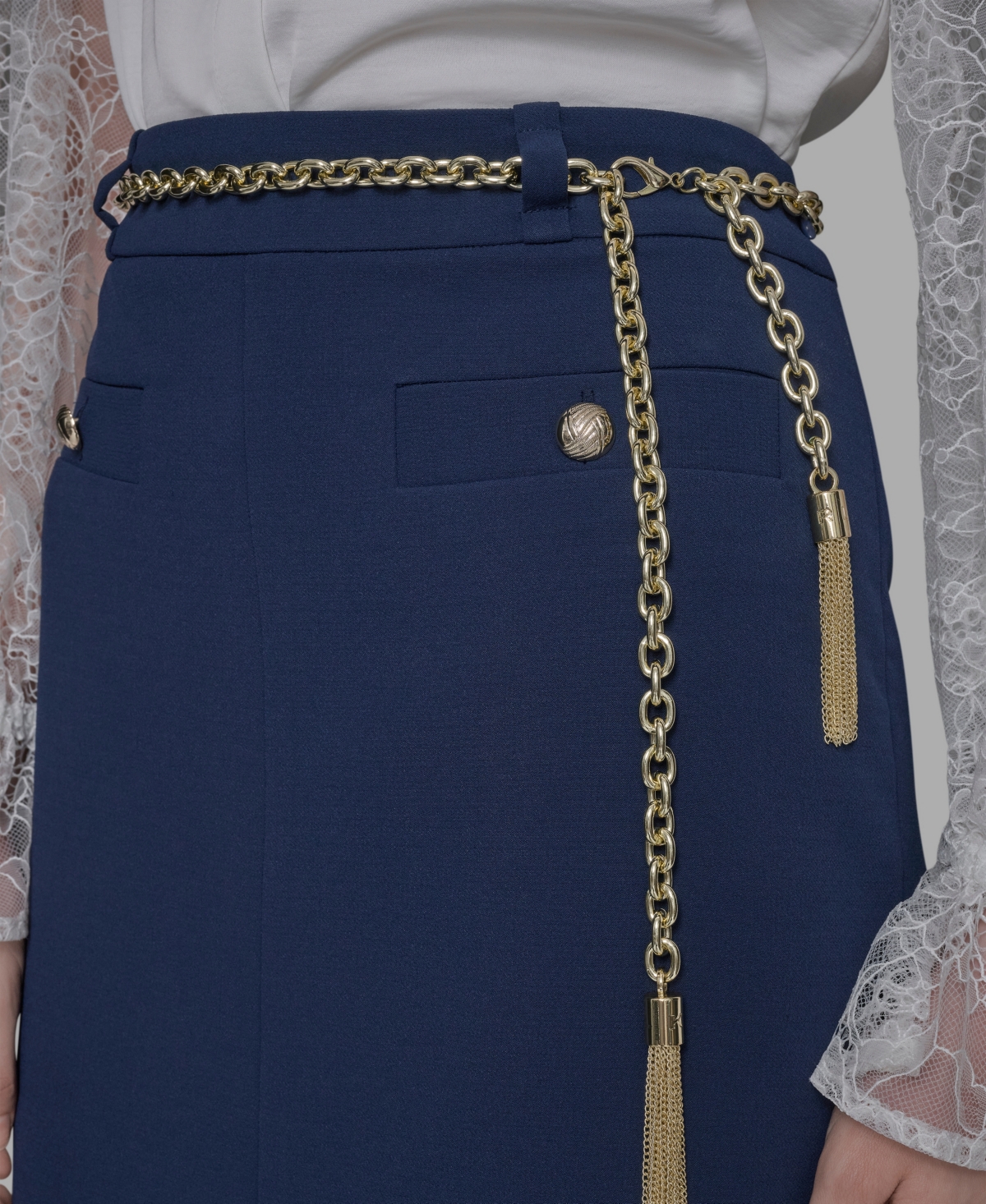 Karl Lagerfeld Paris Women's Chain-Belt Front-Slit Pencil Skirt