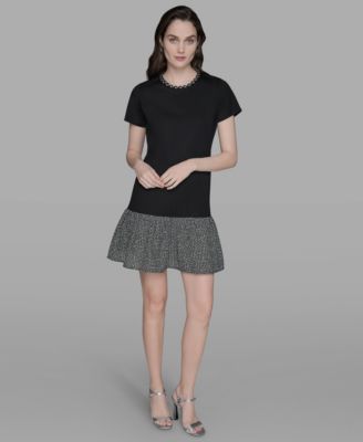 Women's Ruffle Trim Knit Short Sleeve Dress