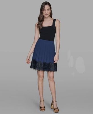 KARL LAGERFELD PARIS - Women's Pleated Lace-Trim Mini Skirt