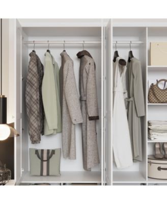 Luxury white 4-door 6-drawer wardrobe with mirror, bedroom Armoire, Closet