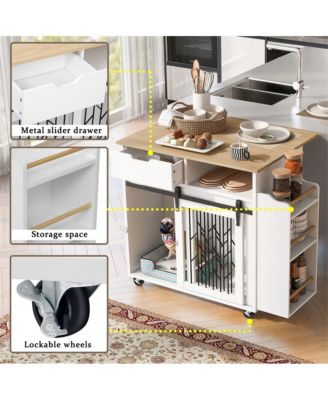 41.5 in. Wooden Dog Crate Cabinet with End Table, Rolling casters in White
