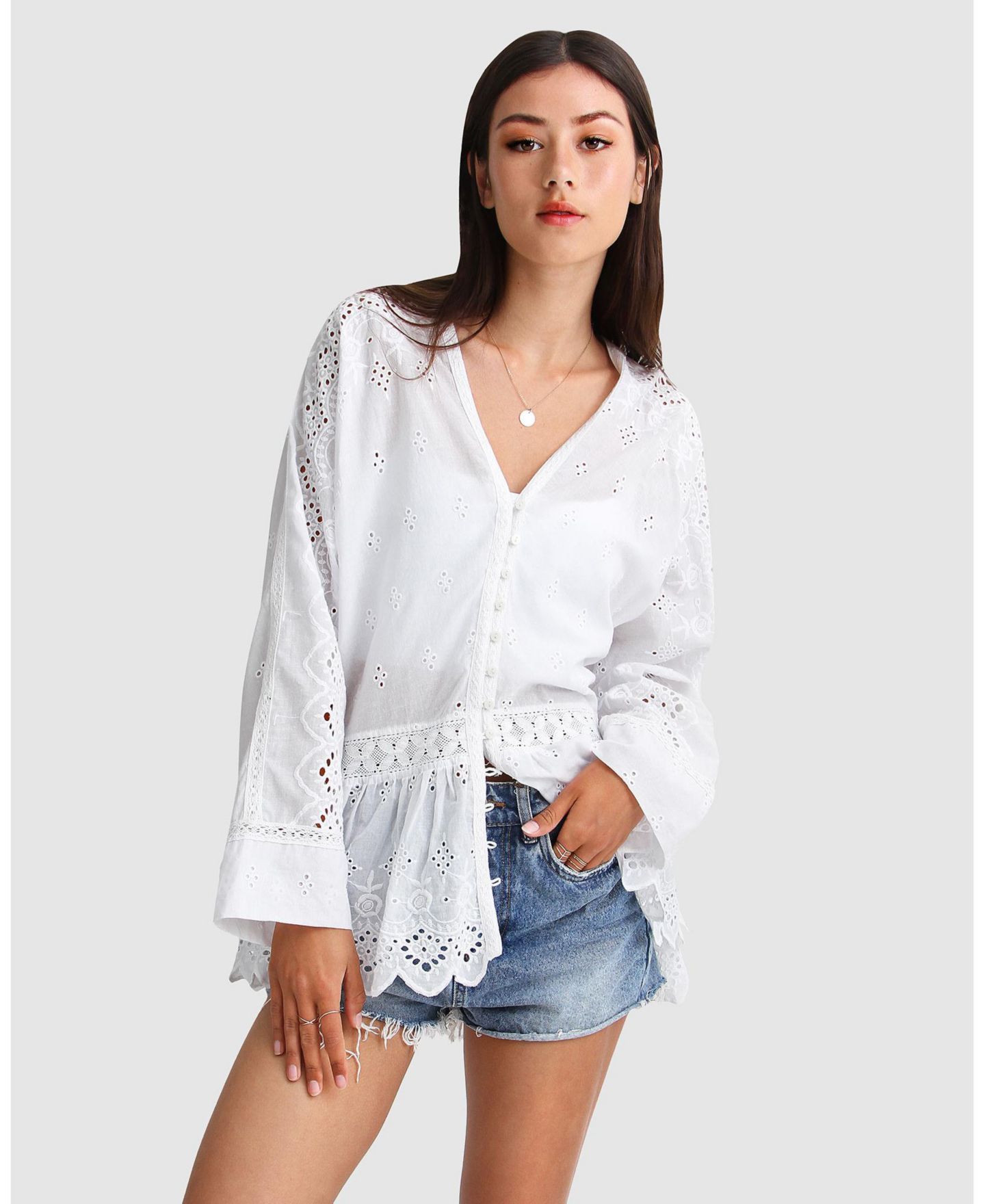Женская рубашка Belle & Bloom Unbutton Me Eyelet Button Down, цвет: Белый — фото 5
