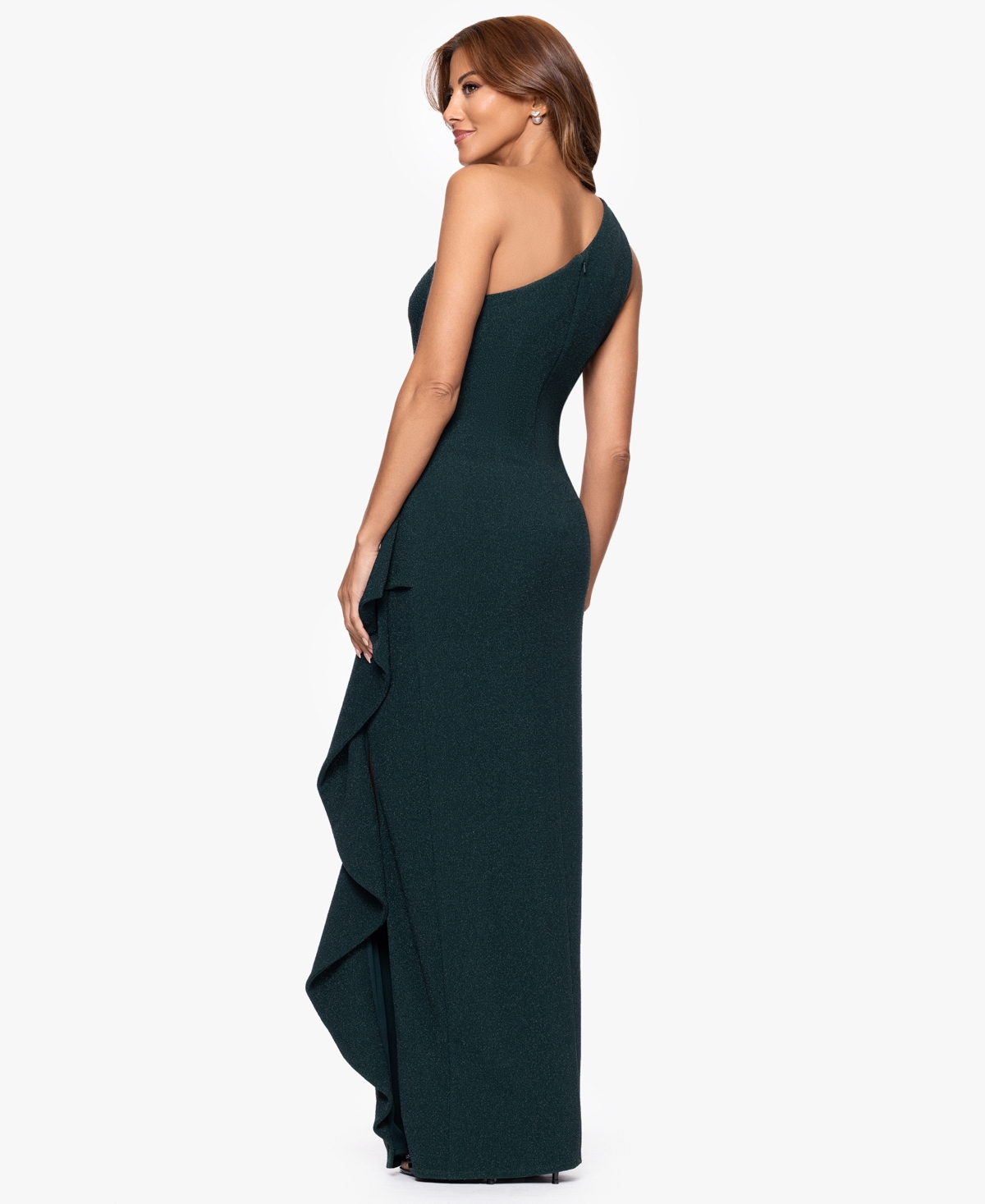 Xscape Women's Long One-shoulder Ruffle Dress In Green