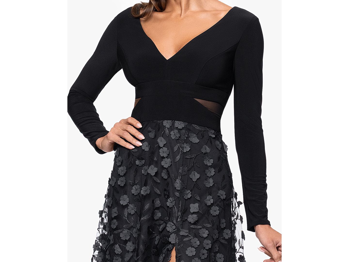 Женское платье XSCAPE Long Sleeve V-Neck, цвет: Чёрный — фото 2