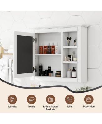 30" x 28" Bathroom Medicine Cabinet with Mirror and 3 Open Shelves, Wall-Mounted (No Vanity)