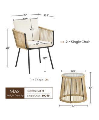3-Piece Outdoor Patio Bistro Set with Tempered Glass Table & 2 Chairs, Tan/Cream