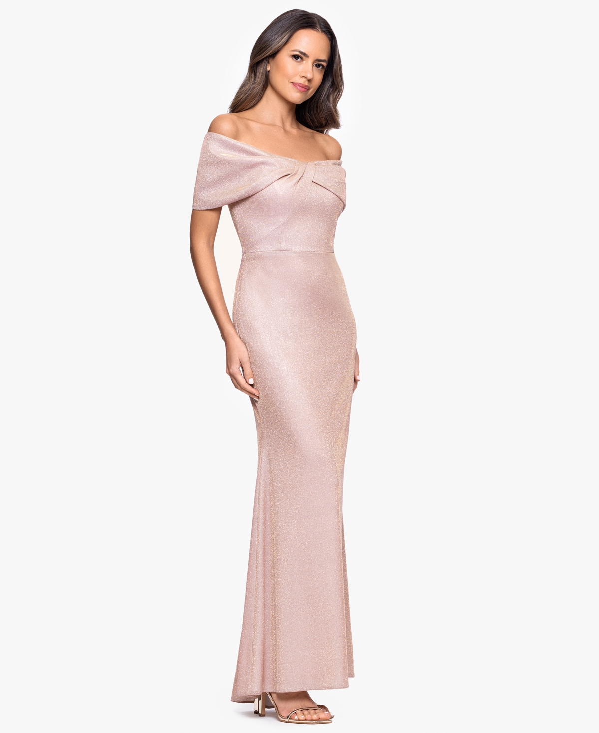 Betsy & Adam Petite Embellished Off-the-shoulder Dress In Pink