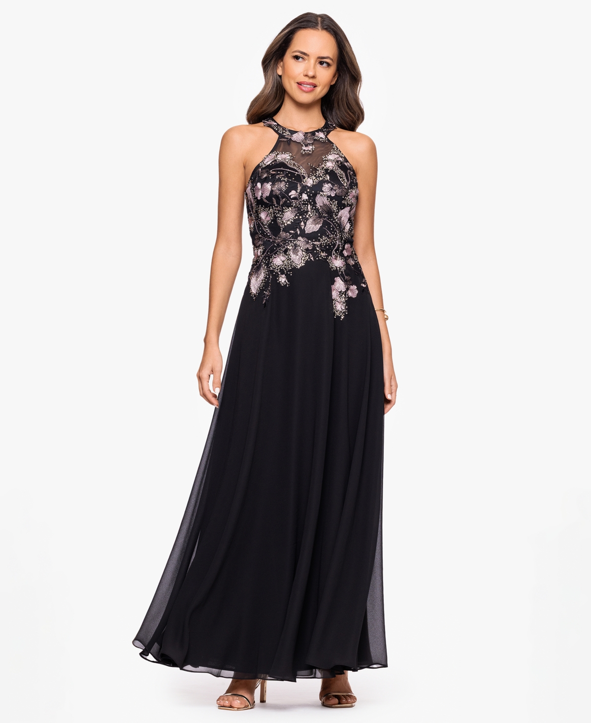 Betsy & Adam Petite Embroidered Sleeveless Dress In Black