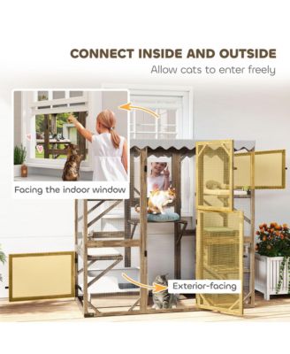 59" Catio Outdoor Cat Enclosure, Wooden Window Cat House,