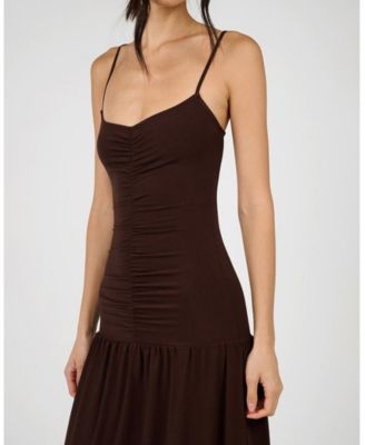 Women's Ruched Front Scoop Maxi Dress