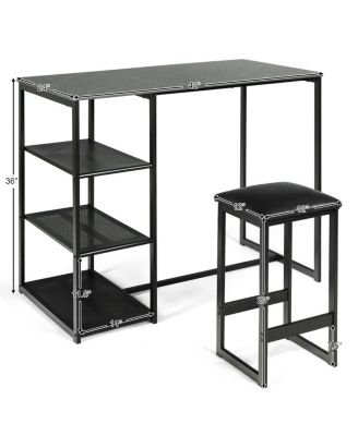 3 Piece Pub Set Industrial Style Faux Marble Top Table and 2 Stools Dining Set