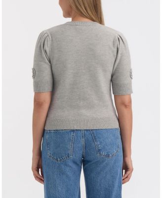 Women's Short Sleeve Sweater with Crochet Flowers