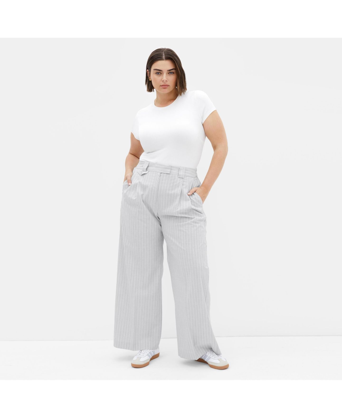 Женские брюки CITY CHIC Plus Size Jazmin Straight, цвет: Серебряный полосатый — фото 4