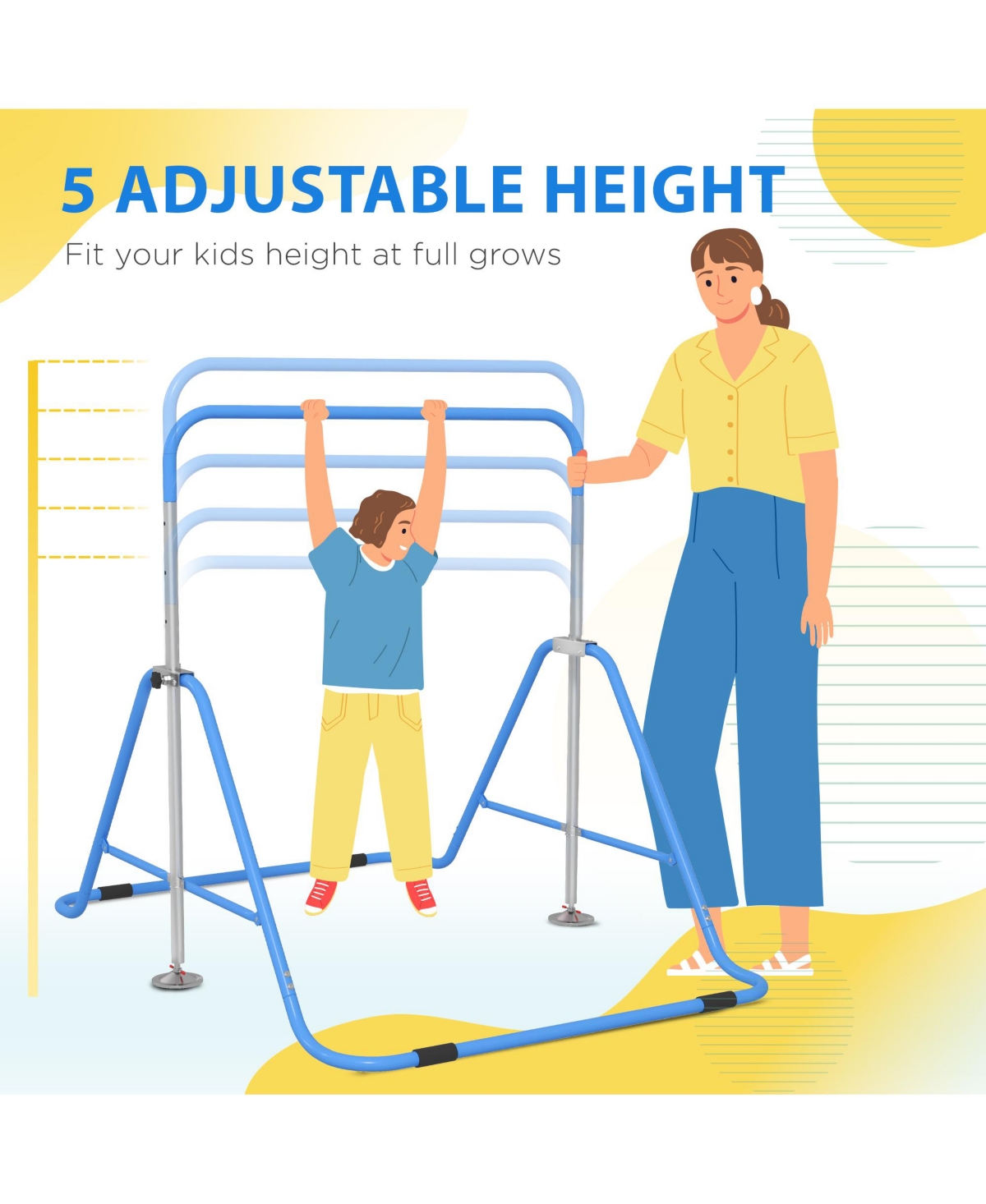 Qaba Folding Gymnastics Bar for Kids, Adjustable Height, Bubble Gum