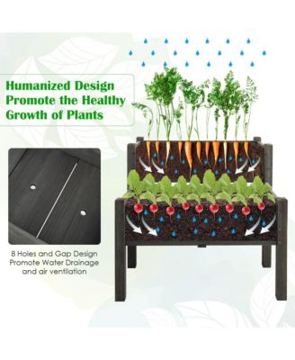 2 Tier Wooden Raised Garden Bed Elevated Planter Box w/ Legs Drain Holes  34'' x 33.5'' x 28.5''