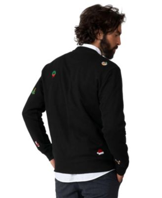 Christmas Sweater for Men - X- Mas Icons - Black - With Stylish Christmas Icons - Long Sleeve - Crew Neck