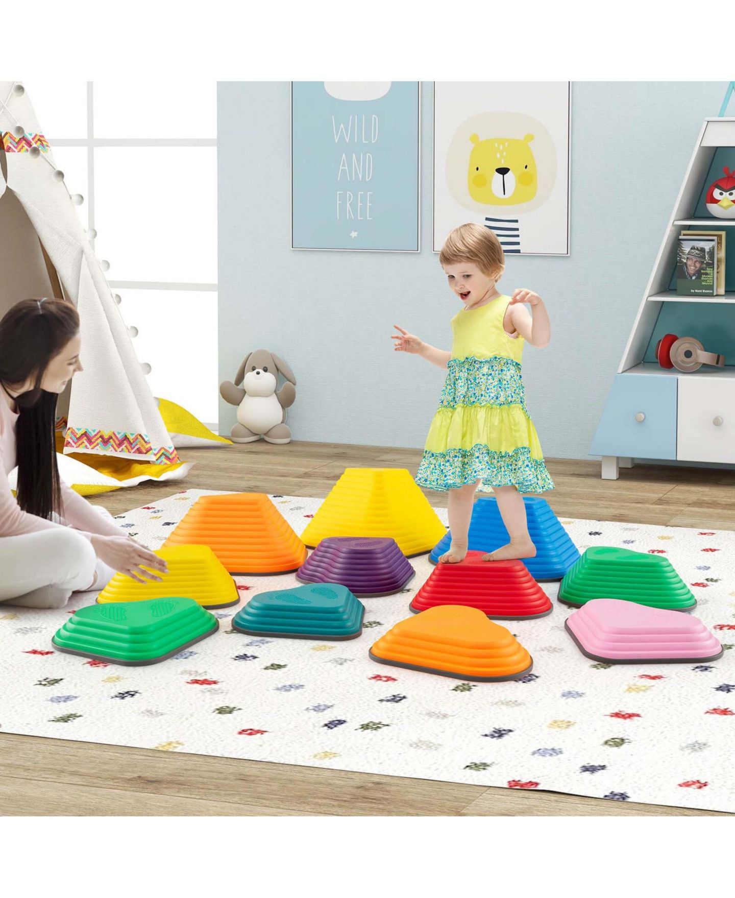 Детские игрушки Costway Heart-Shaped Non-Slip Stepping Stones, 11-Piece Set, Ages 3+, цвет: Жёлтый — фото 2