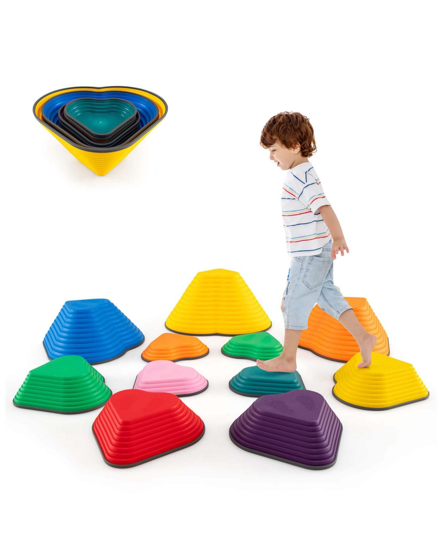 Детские игрушки Costway Heart-Shaped Non-Slip Stepping Stones, 11-Piece Set, Ages 3+, цвет: Жёлтый — фото 1