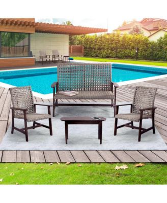 Pine Wood And Wicker Rattan - Conversation Set Armchair