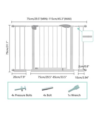 29.5-45.3 in. Wide Baby Gate for Stairs, Dog Gate Indoor for Doorways, No Drilling Pressure Mounted Pet Gates in White